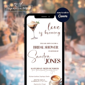 Espresso Martini Bridal Shower Digital Invitation, Love is Brewing Bridal Shower Invitation, Coffee Bridal Shower Evite Canva Template