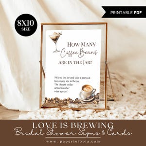 Espresso Martini Bridal Shower Games Segnali e carte Bundle, Love is Brewing Bridal Games, Coffee Beans Segnali e carte per la sposa PDF stampabile