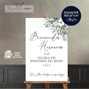 Letrero de bienvenida de la Escuela del Ministerio del Reino, flores verdes, letrero de bienvenida de la Escuela del Ministerio del Reino de los JW (PDF y JPEG descargables)