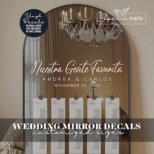 Our Favorite People Wedding Mirror Decal Spanish, Wedding Seating Chart Sign, Wedding Mirror Seating Chart Decal, Nuestra Gente Favorita -11