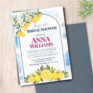 Amalfi Coast Bridal Invitation Template, Printable Mediterranean Bridal Party Invite, Italian Blue Bridal Shower Invitation Canva Template