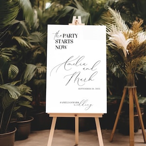 Modello di cartello La festa inizia ora / Cartello di benvenuto per matrimonio / Decorazione di benvenuto per matrimonio / Cartello per matrimonio personalizzato / Segnaletica per matrimonio stampabile