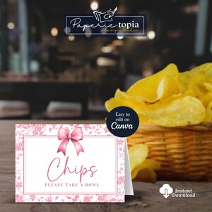 Toile de Jouy Pink Buffet Cards Template, French Floral Pink Printable Buffet Cards, Pink Chinoiserie Food Cards Editable Canva Template