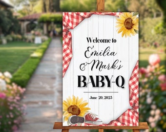 Baby-Q Welcome Sign: BBQ Theme Baby Shower Decor (Canva Template)