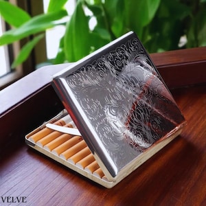 Étui à cigarettes rétro de poche, accessoire porte-cigarette vintage en métal, cadeau pour papa