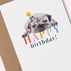 Niedliche Mops Geburtstagskarte für Hundeliebhaber Lustig Illustrierte Grußkarte mit entzückendem Mops Mops Mama oder Papa Tierliebhaber Geschenk Happy Birthday Mops