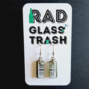 Barcode Style Upcycled Recycled Green Frosted Glass Earrings Made from a Very Rare Aveda Bottle