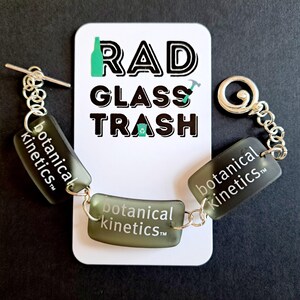 Upcycled Botanical Kinetics Green Glass 3 Tile Bracelet Made from Very Rare Aveda Bottles