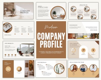 Modern Company Profile Template (Powerpoint & Canva)