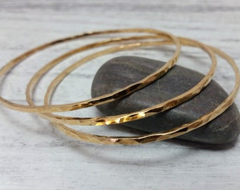 14 kt Gold Filled Hammered Bangle Trio Set - Set of 3