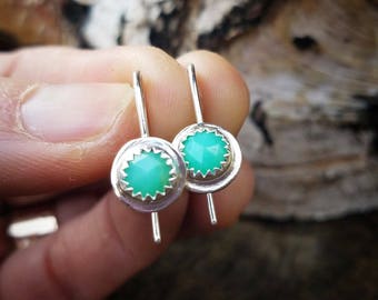 Chrysophrase Dangle Or Stud Sterling Silver Earrings - Mint Green Minimalist Gemstone Jewelry - Boho Jewelry