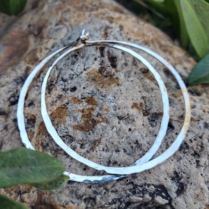 Sterling Silver Hoops. Hammered Skinny Slim Thin Tinsel Hoops for Minimalist 1 , 1,5, 2, 2,5 and 3 inches available