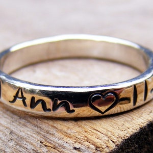 Personalized Name Ring, Stackable Handstamped Mother&#39;s Ring, Engraved Ring, Mother&#39;s Day, Sterling Silver Memory Keepsake Ring
