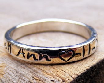 Personalized Name Ring, Stackable Handstamped Mother's Ring, Engraved Ring, Mother's Day, Sterling Silver Memory Keepsake Ring