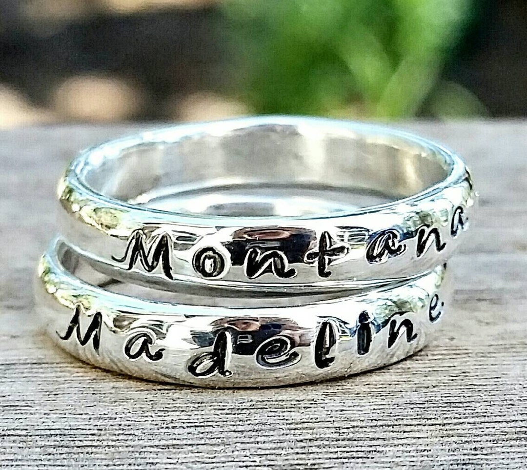 Personalized Name Stacking Ring- Custom Handstamped Engraved Word ...