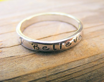 Custom Personalized Handstamped Engraved Stacking Sterling Silver Ring Jewelry, One Memory Ring