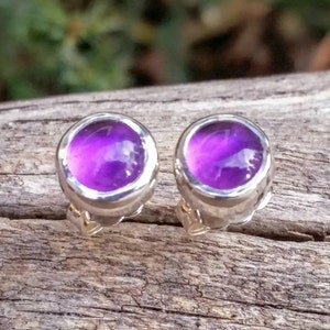 Purple Amethyst Gemstone Stud Earrings - February Birthstone Earrings - Purple Gemstone Studs Or Post Earrings