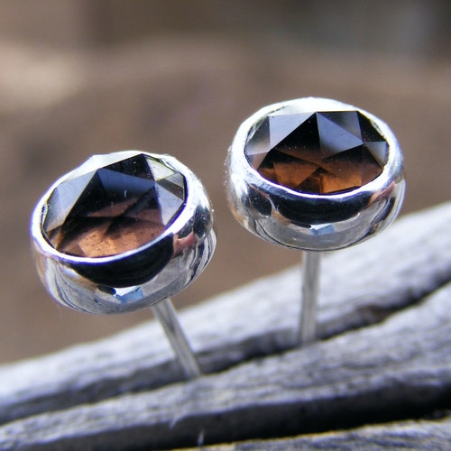 Smokey Quartz Studs Smoky Quartz Chocolate Brown Gemstone Etsy