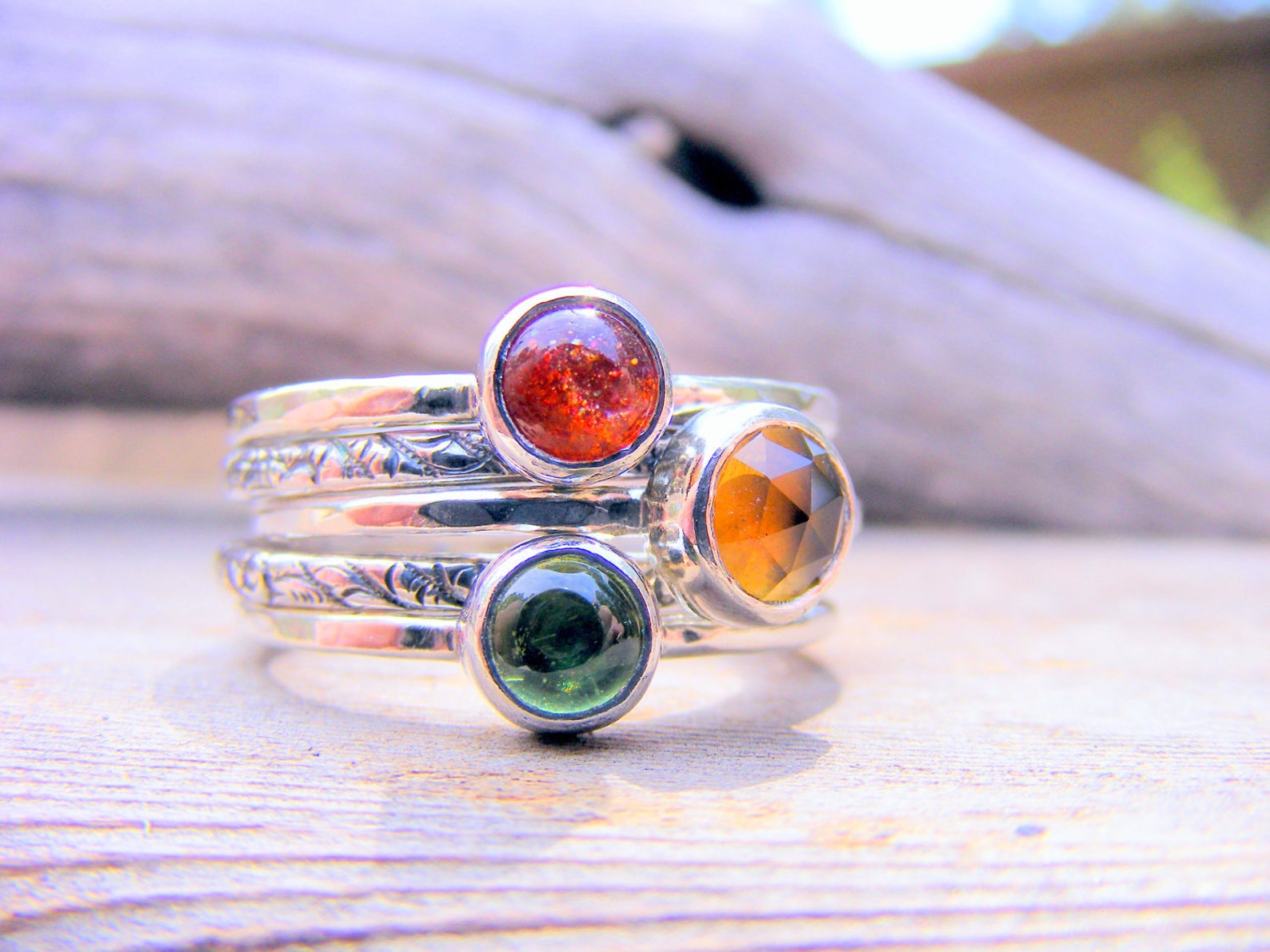 Gemstone Sterling Silver Stacking Rings Whiskey Quartz - Etsy