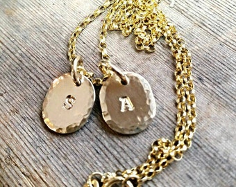 Gold Initial Personalized Oval Disc Charm Necklace, Solid 14k Gold Oval Charm, Custom Engraved Initials Or Letters, Mothers Necklace