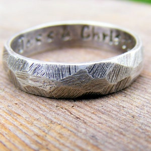 Palladium Sterling Silver Wedding Ring, Mens Textured Ring Band, Rustic Worn Organic Textured Ring Band