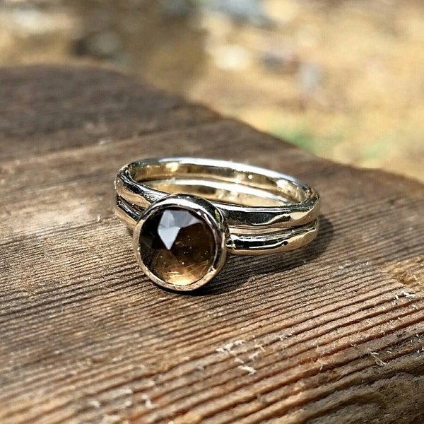 Smokey Quartz Stacking Ring - Solid White Gold Or Sterling Silver Option - Smoky Quartz Stackable Rings - Chocolate Brown Gemstone