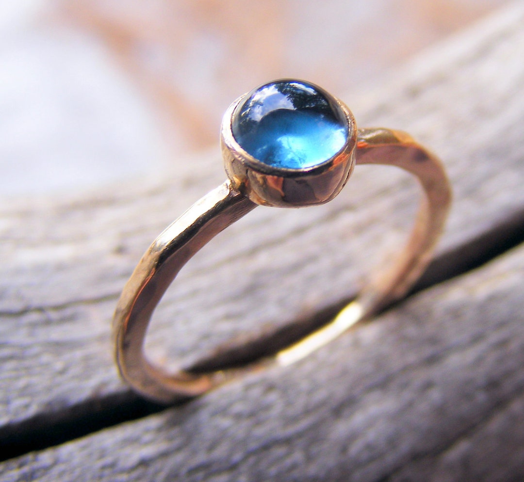London Blue Topaz Gold Ring, December Birthstone Stacking Ring, Blue ...