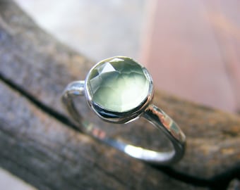 Prehnite Ring Sterling Silver, Green Stone Ring, Faceted Prehnite Ring, Stacking Ring,