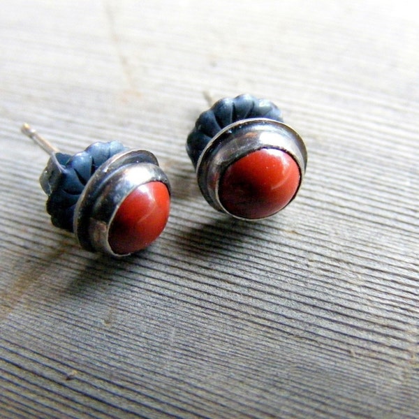 Borchie rosse, Red Jasper Ossidato Borchie Sterling Argento Post Orecchini