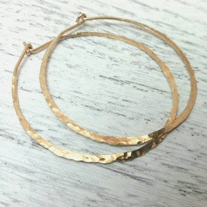 Gold Hoops, Skinny, Slim, Thin Hammered Hoop, Simple Light Everyday Wear 14kt Gold Filled Or Solid 14kt Gold Hoops- 2 Or 1.5 Inch