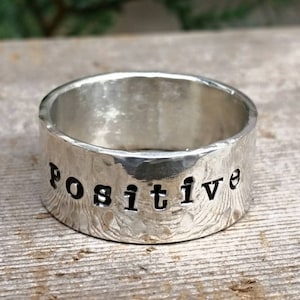 Wide Sterling Silver Personalized Engraved Ring Band, Mens Wedding Ring Band, Hand Stamped Duck Band, Name or Message Ring, Fathers Day Gift