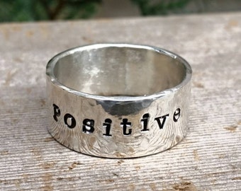 Wide Sterling Silver Personalized Engraved Ring Band, Mens Wedding Ring Band, Hand Stamped Duck Band, Name or Message Ring, Fathers Day Gift