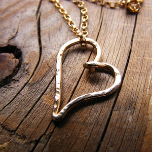 14Kt Gold Heart Necklace, Layering Necklace, 14kt Gold Heart Pendant On A Gold Filled Chain, Valentines Love Heart Necklace
