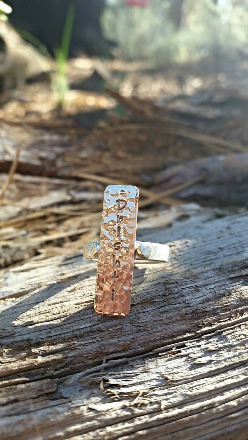 Gold Silver Mixed Metal Custom Engraved Ring, Handstamped Personalized ...