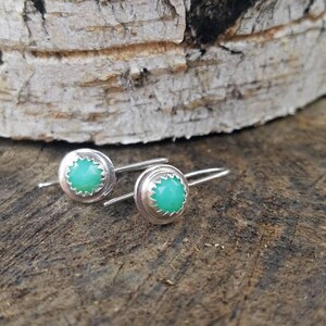 Chrysophrase Dangle Or Stud Sterling Silver Earrings Mint Green Minimalist Gemstone Jewelry Boho Jewelry image 3