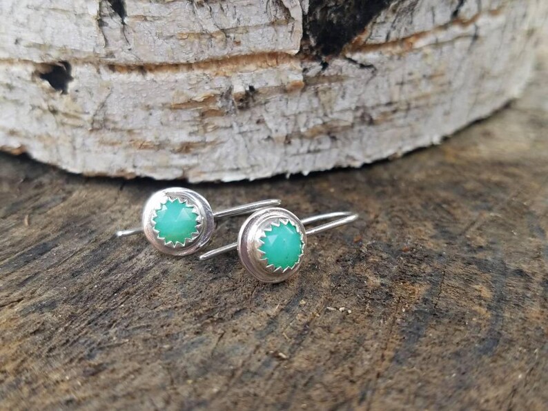 Chrysophrase Dangle Or Stud Sterling Silver Earrings Mint Green Minimalist Gemstone Jewelry Boho Jewelry image 3