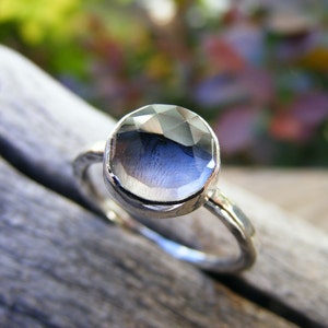 Crystal Quartz Sterling Silver Stacking Ring, Rose Cut Faceted Gemstone, Clear Stone Ring, April Birthstone Jewelry