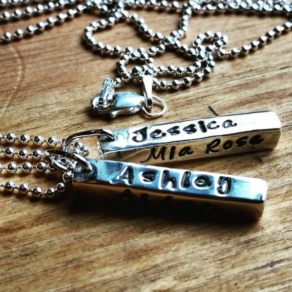 One Sterling Silver Bar Necklace Personalized Engraved Name Etsy