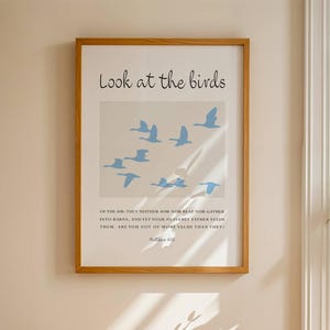 Matthew 6, Look At the Birds of the Air, Minimalist Christian Home Decor, Bible Verse Wall Art, Scripture Print, Printable Modern Poster