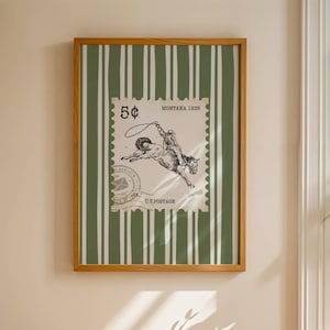 Vintage gestreifte Rodeo Wandkunst, Retro Cowgirl Plakat, trendiger westlicher Druck, Wohnung Dekor, rustikale Mitte des Jahrhunderts moderne Einrichtung, Retro Pferd