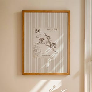 Vintage gestreifte Rodeo Wandkunst, Retro Cowgirl Plakat, trendiger westlicher Druck, Wohnung Dekor, rustikale Mitte des Jahrhunderts moderne Einrichtung, Retro Pferd