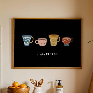 Another Coffee Wall Art, handgetekende koffiebar-print, minimale tekening woondecoratie, afdrukbare trendy keukenposter, digitale download, zwart