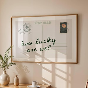Quanto siamo fortunati, stampa da parete con cartolina vintage, poster disegnato a mano verde alla moda, decorazione da dormitorio universitario femminile, estetica retrò orizzontale