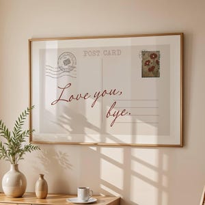 Love You Bye kunst aan de muur, vintage postkaartafdruk, trendy rode handgetekende poster, decor girly collegezaal, retro appartement, horizontale prints