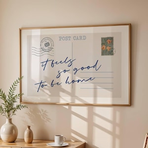 Es fühlt sich so gut an, Zuhause zu sein, Kunst, Vintage Postkartendruck, trendiges handgezeichnetes Marineblau-Plakat, Girly College Wohnheim Dekor, Retro Wohnung