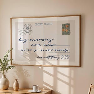 Wehklagen 3:23 Wandkunst, Vintage Blau Postkartendruck, minimalistisches christliches Poster, Bibelversdrucke, druckbares trendiges Schriftplakat