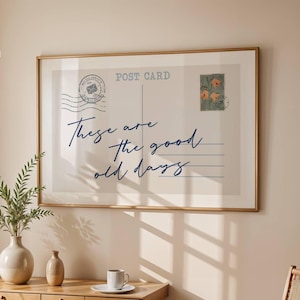 This Are The Good Old Days muurkunst, vintage postkaartprint, trendy blauwe handgetekende poster, decor girly studentenkamer, retro appartement