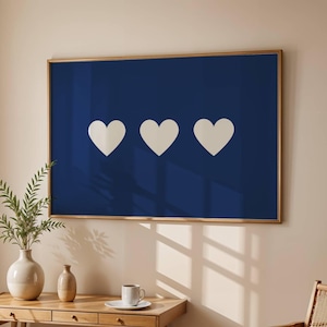 Navy Blue 3 Hearts Wall Art, Bedroom Decor, Aesthetic Preppy Printable Poster, Love Print, Nursery Art, Kids Room Art, Girly College Dorm