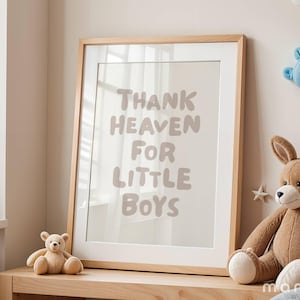 Thank Heaven For Little Boys Wall Art, Nursery Poster, Typography Print, Cottagecore Kids Room Decor, Baby Shower Gift (Digital Download)