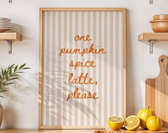 Pumpkin Spice Latte-print: trendy keukenkoffiebarkunst (digitale download)